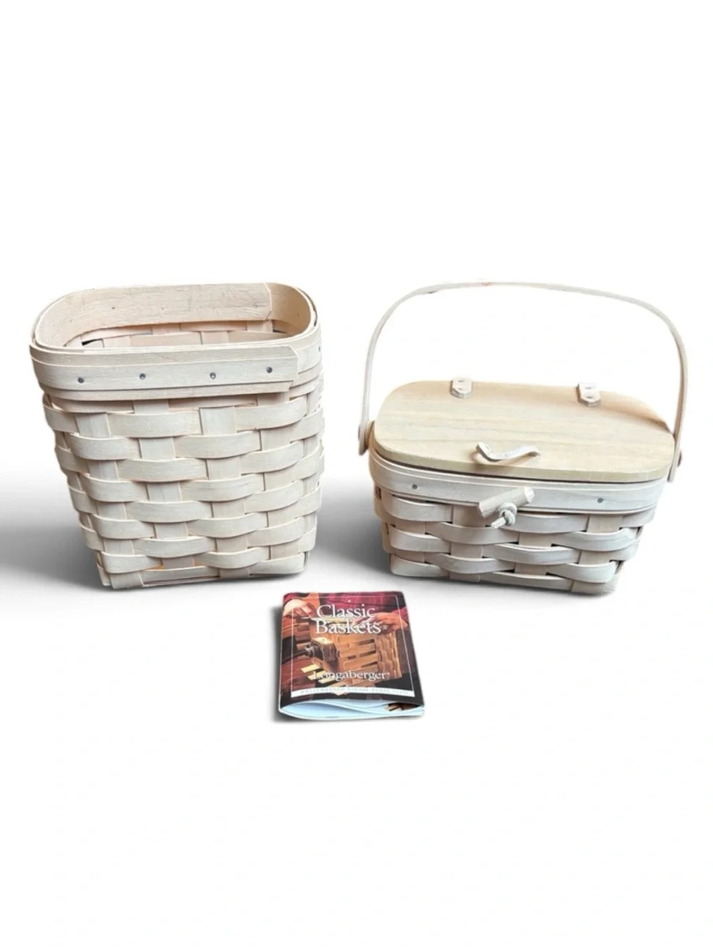 Longaberger Whitewashed Baskets Kiddie Purse & Short Square Basket